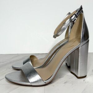 Sam Edelman Yaro Silver Leather Block Heel Sandal 9 1/2 W
